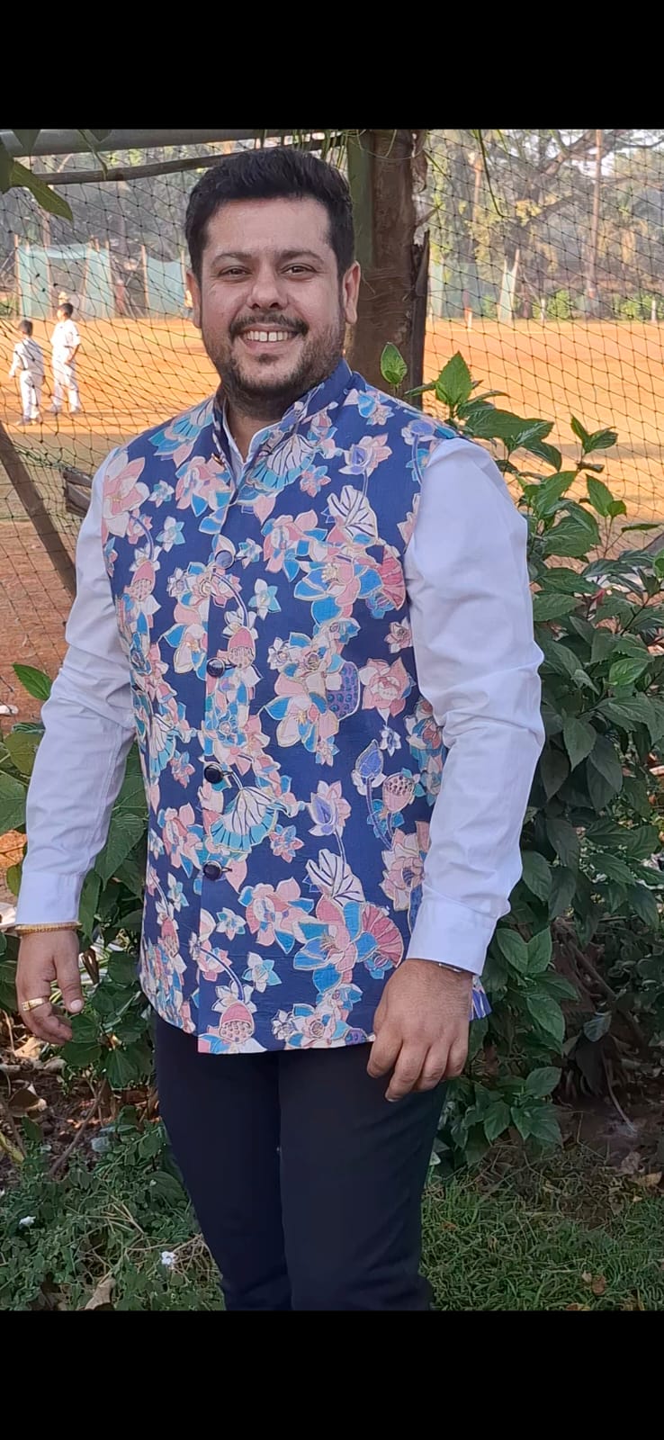 Azure Blue Floral Printed Nehru Jacket