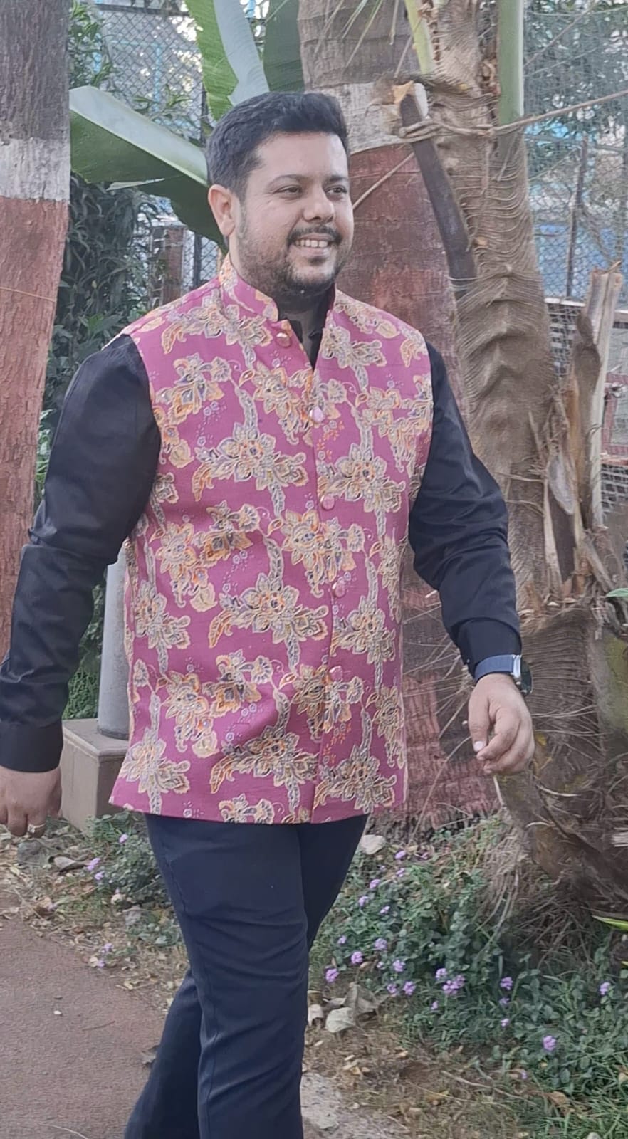 Orchid Purple Printed Nehru Jacket