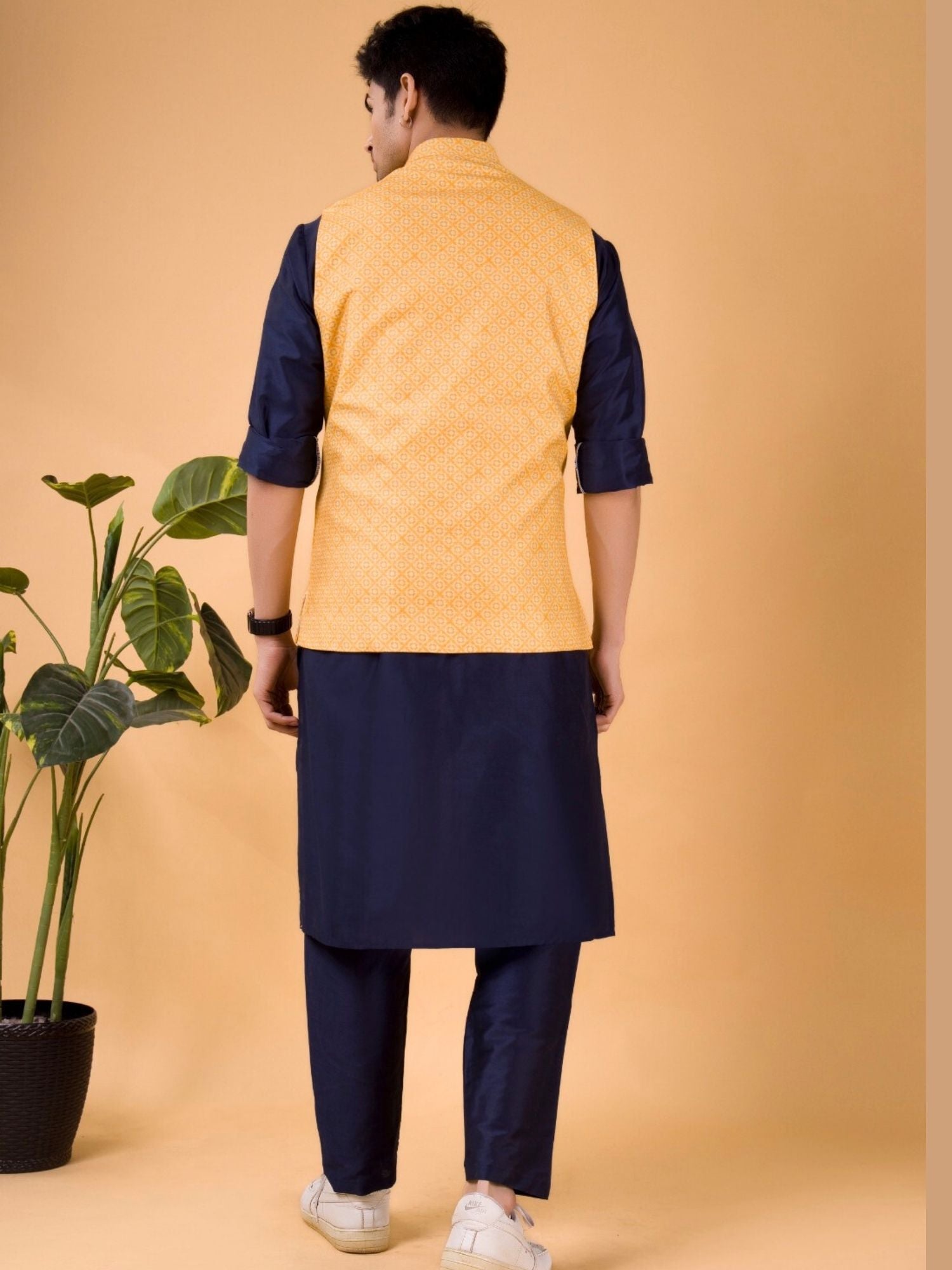 Iris Blue Solid Pattern Cotton Silk Kurta Jacket Set