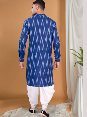 Iris Blue Ikat Print  Kurta Peshawari  Set