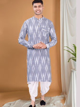 Metal Grey Ikat Print Kurta Peshawari Set