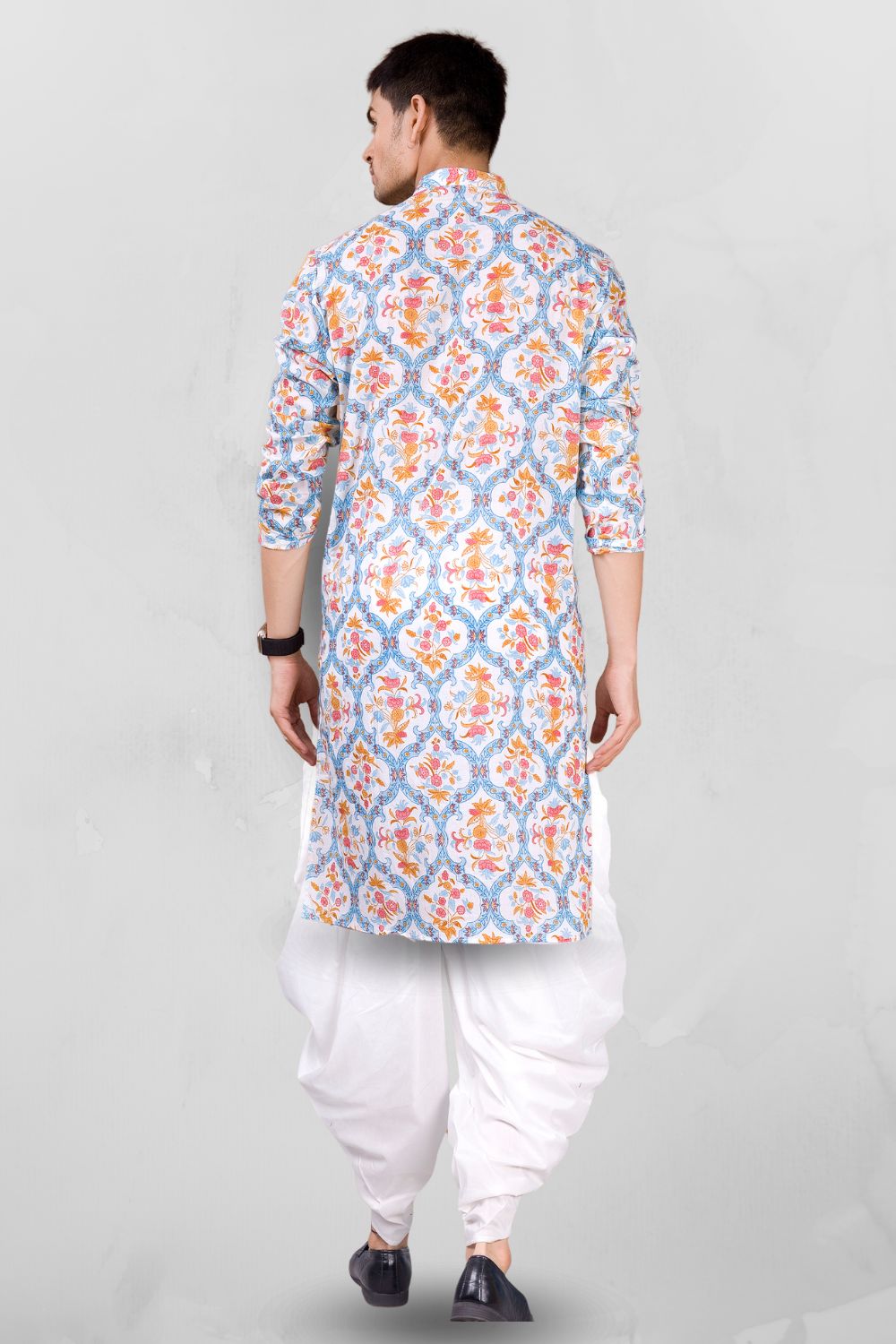 Iris Blue Paisley Design Cotton Kurta Peshawari Set