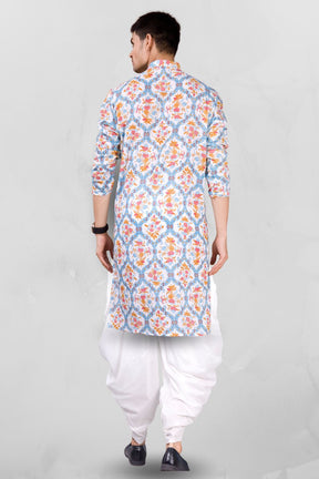 Iris Blue Paisley Design Cotton Kurta Peshawari Set