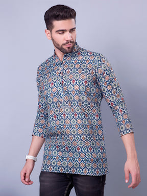 Multi Green  Indi Print  Short Cotton Kurta